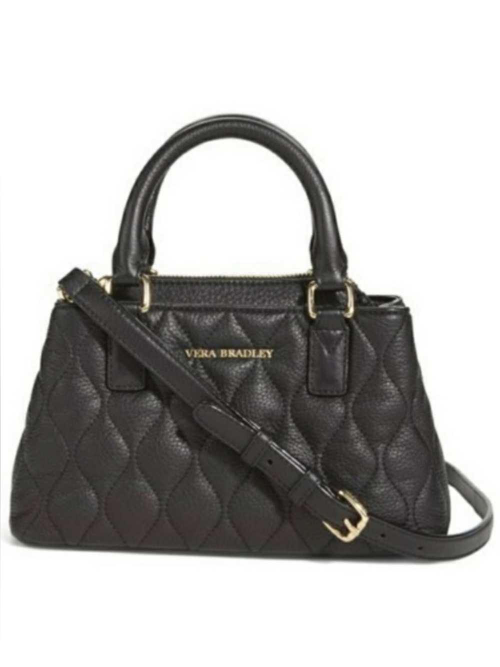 Quilted Leather mini “Emma” Satchel Crossbody Bag - Black - Picture 2 of 7
